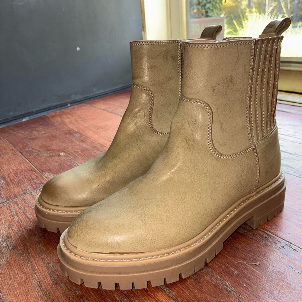 Khaki Ankle Boots Zip-Up